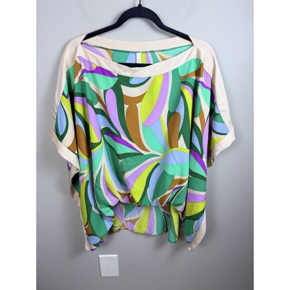 Tyche Shirt Womens Large Multi Petal Banded Colorful Geometric Boat Neck Blouse - Picture 5 of 9